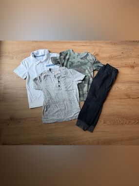 Cat & Jack Mixed Boys Outfit - Gray Henley, Camo Tee & Black Joggers - 4T